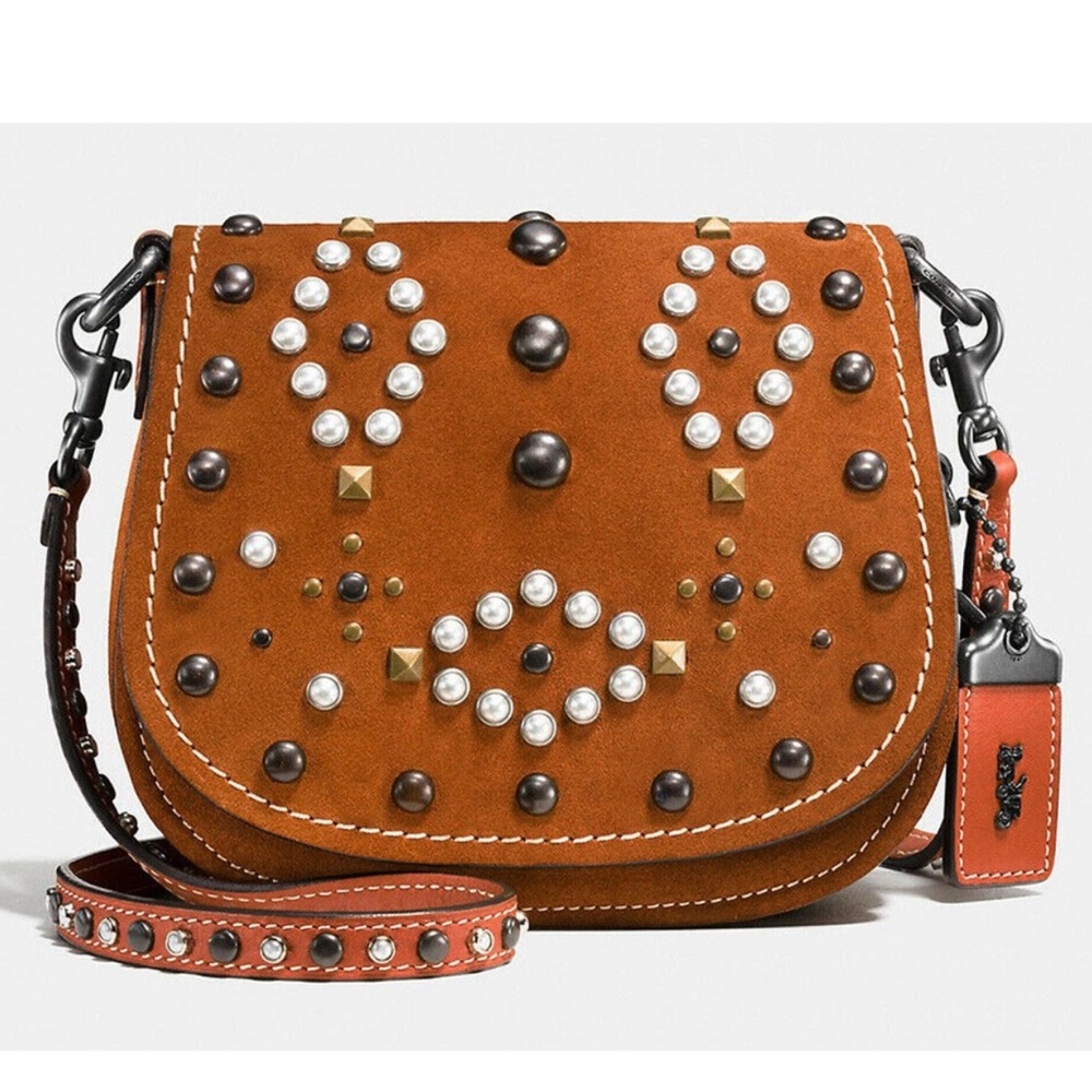 Coach Western Rivets Suede Saddle Bag Crossbody Gem